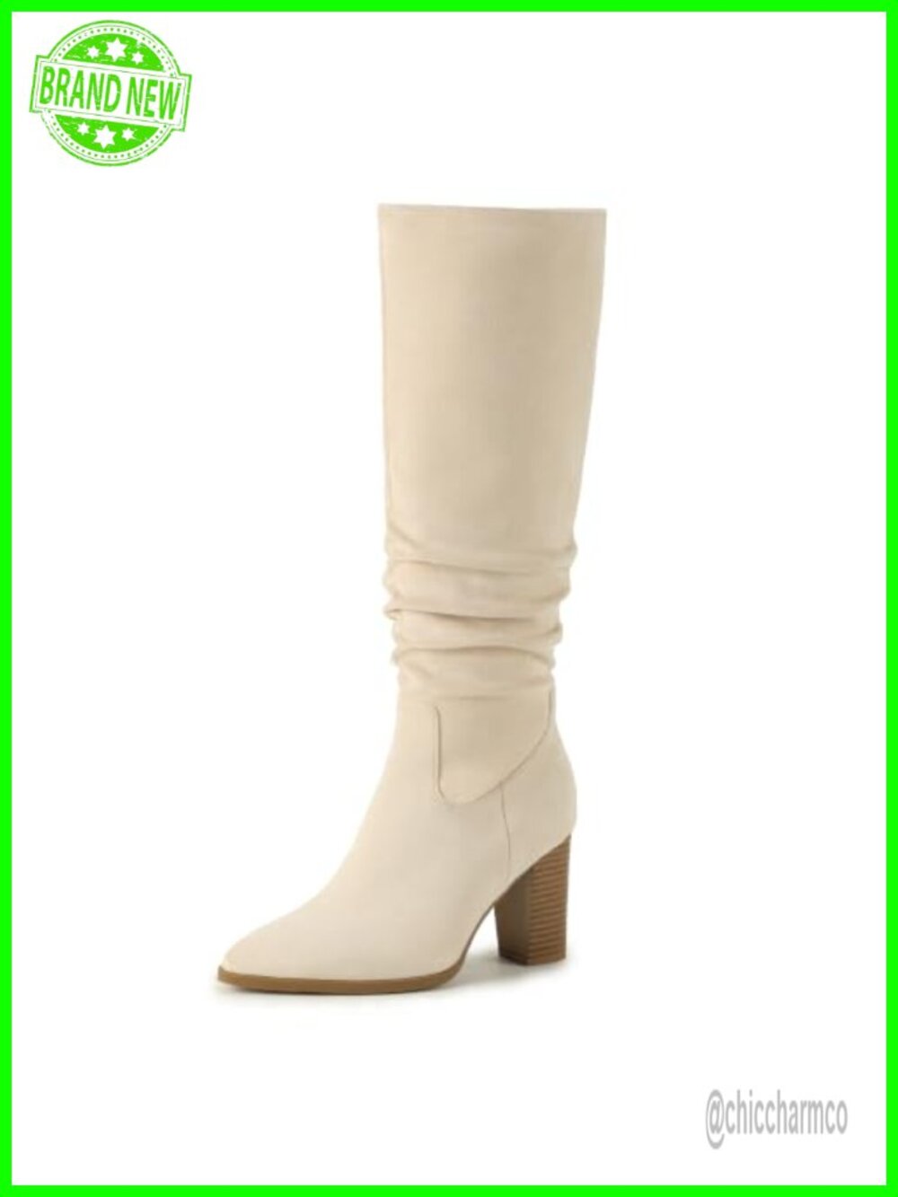 Faux Suede Knee High Slouchy Boots Pointed Toe Block Heel Tall Boots